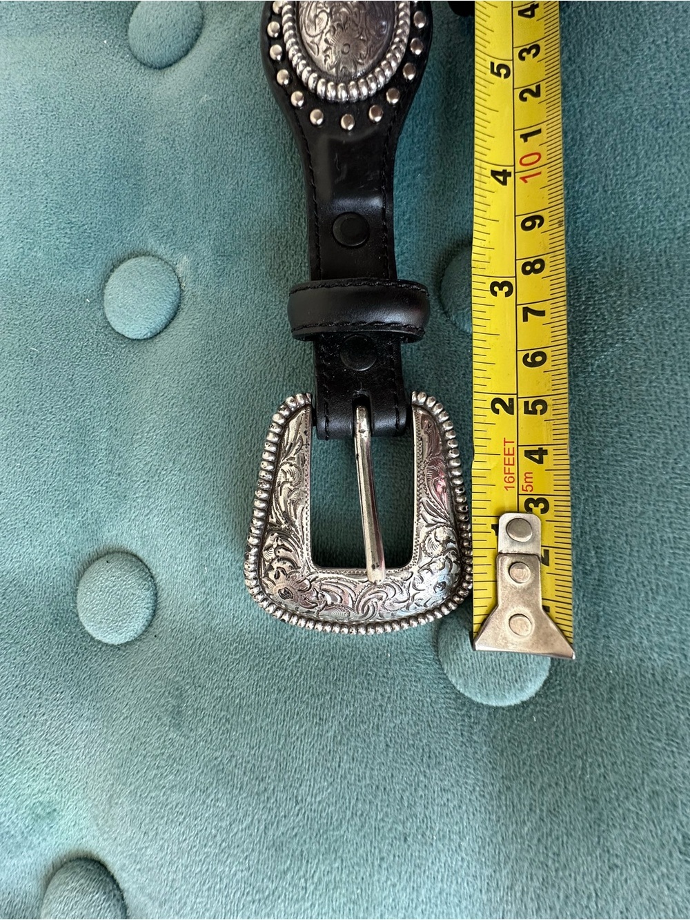 Justin Boots Black Western Leather Belt with Engraved Silver Buckle - Picture 7 of 9